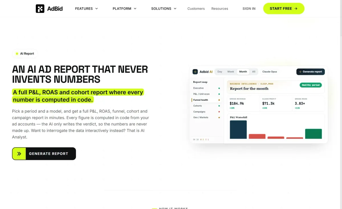 AdBid AI Report: agency reporting tied to managed ad spend
