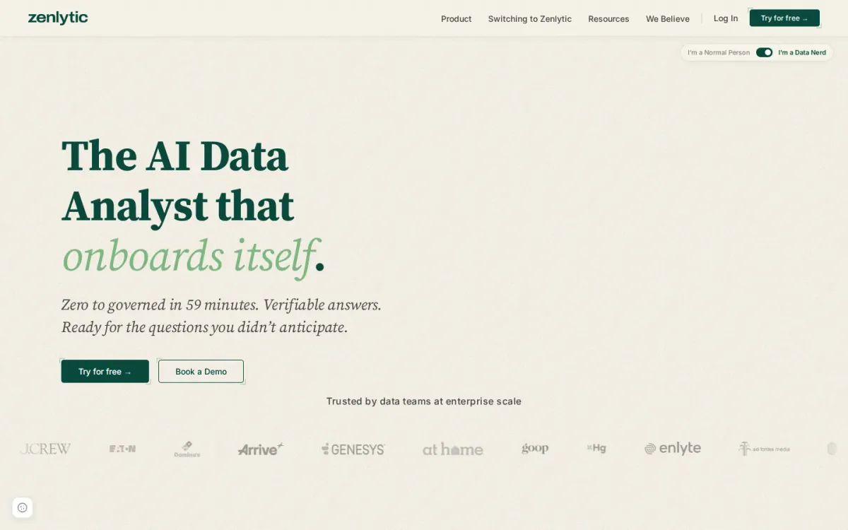 Zenlytic — End-user friendly analytics agent with an auditable context layer