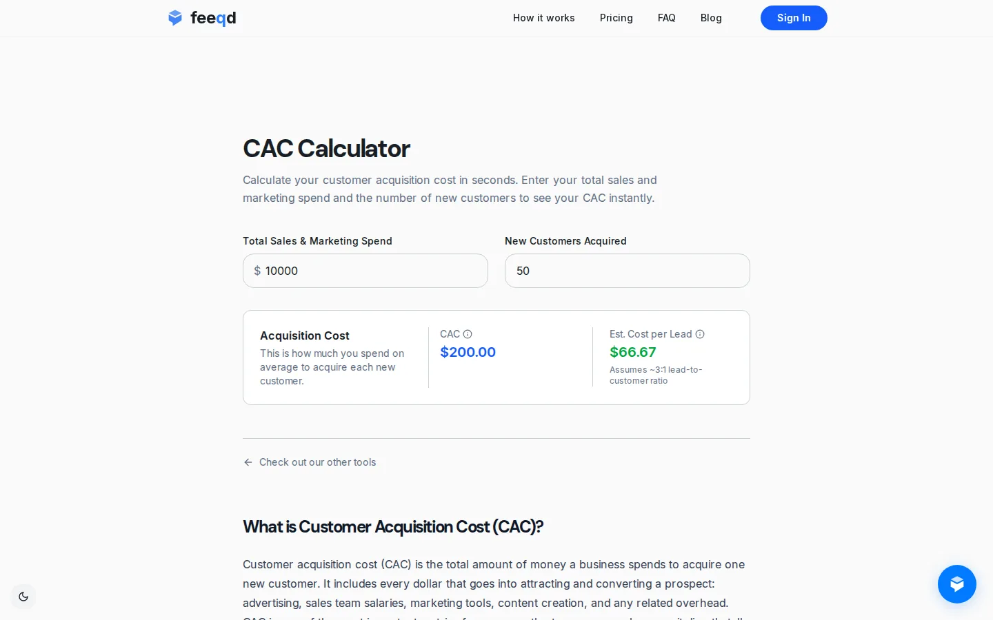 Feeqd: straightforward customer acquisition cost estimator