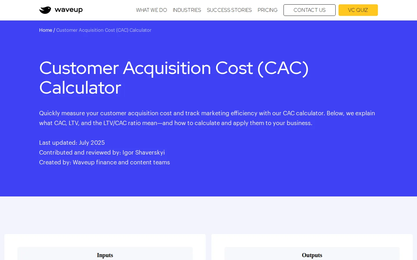Waveup — straightforward customer acquisition cost estimator