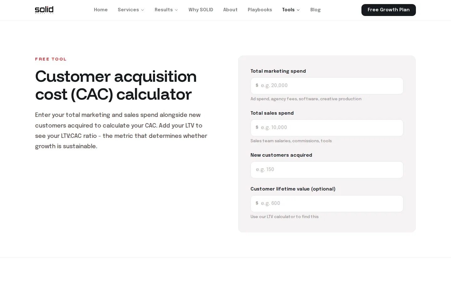 Solidhq CAC Cost Calculator for LTV:CAC Clarity