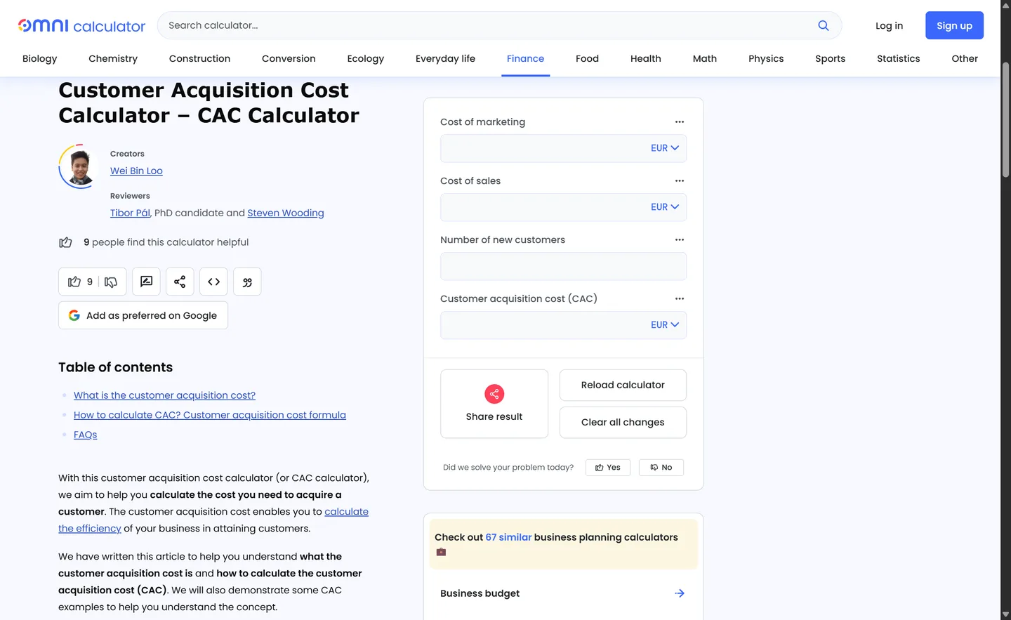 Omni Calculator — CAC Calculator