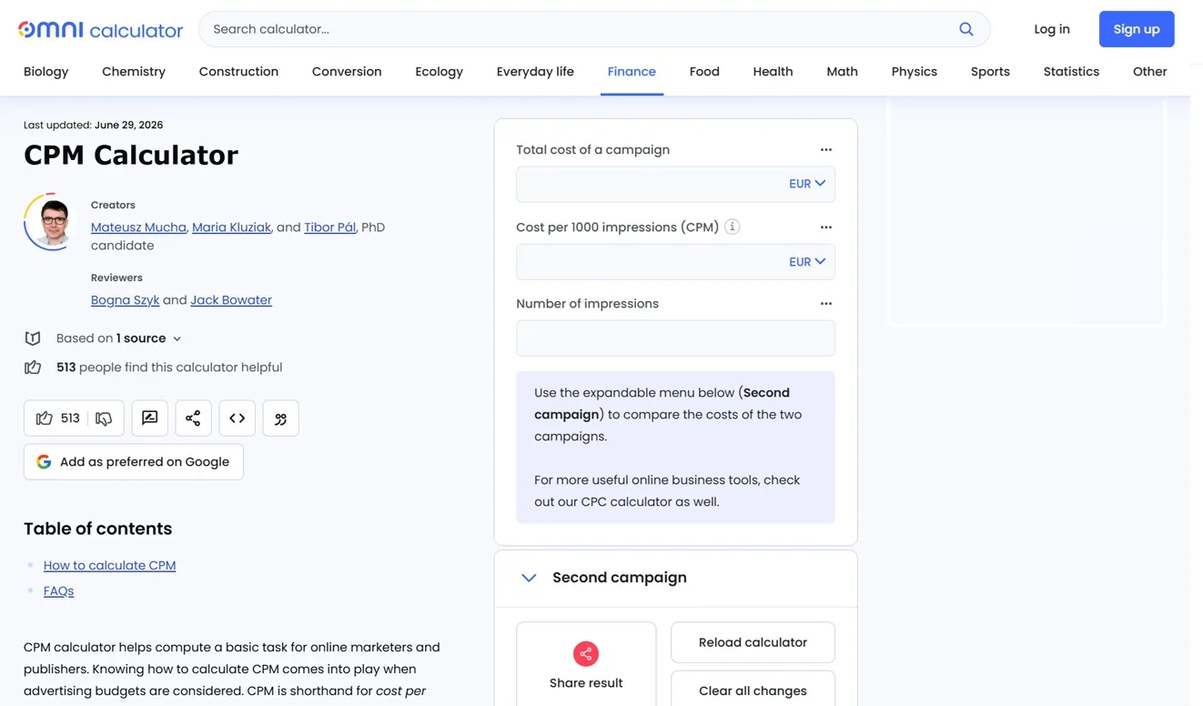 Omni Calculator — CPM Calculator
