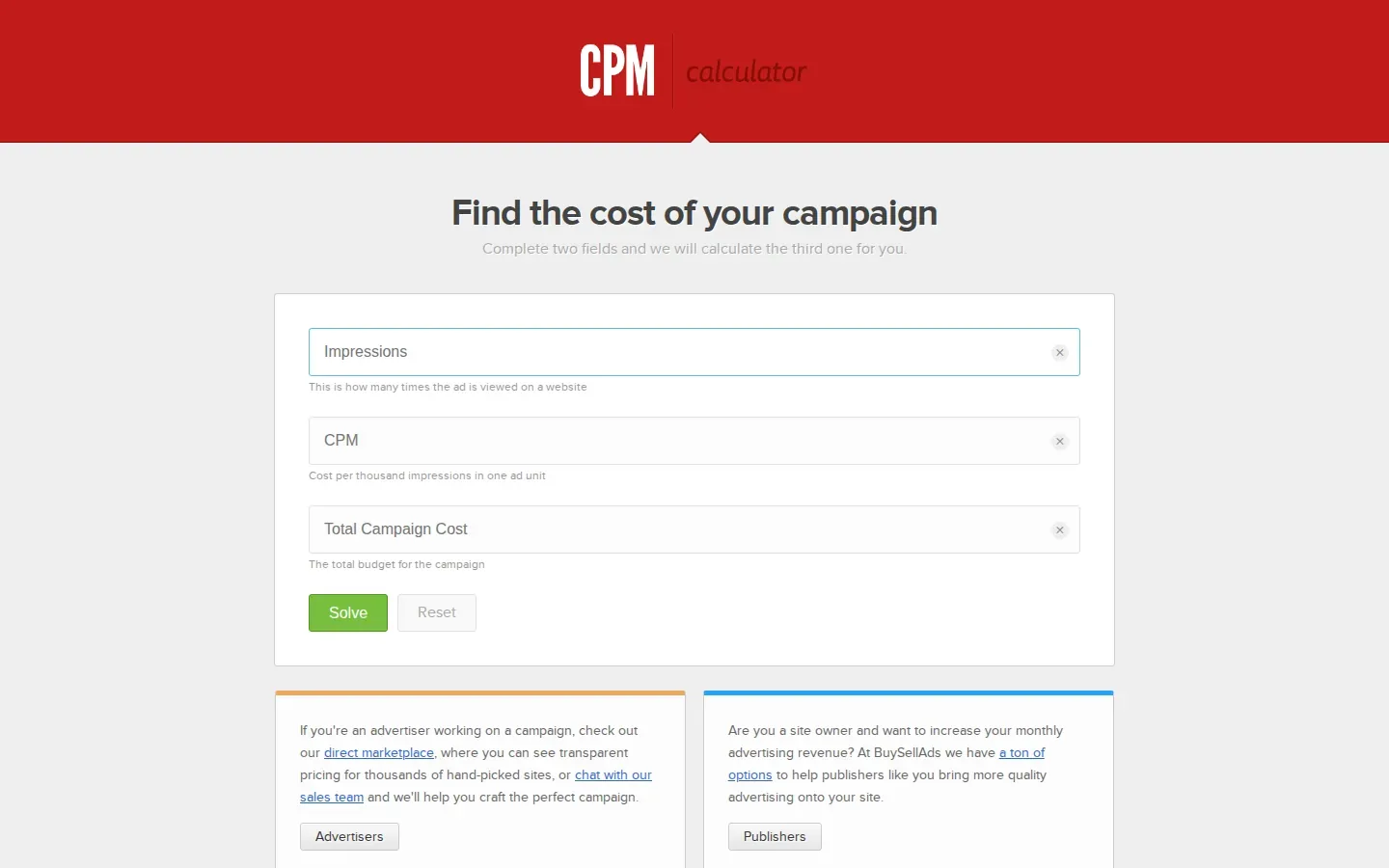 CPM Calculator ~ brought to you by BuySellAds ~: Simple media-rate math for campaigns