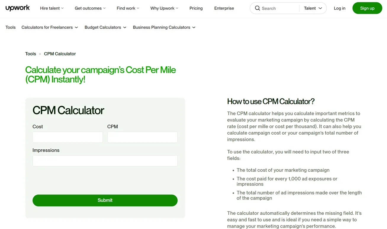 Upwork — CPM Calculator Review