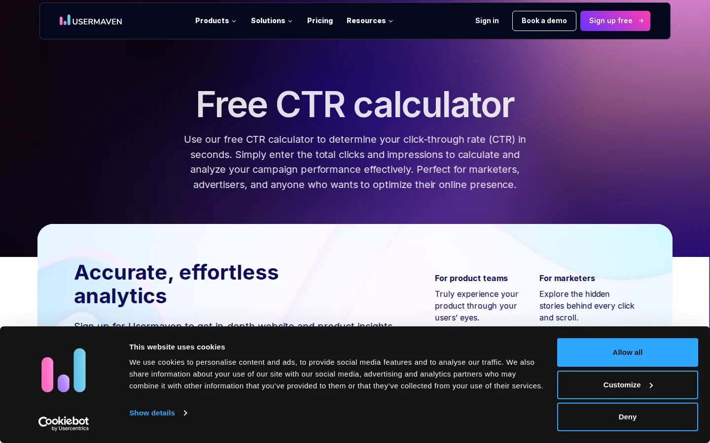 Usermaven Free Click-Through Rate Calculator: quick, accurate CTR math