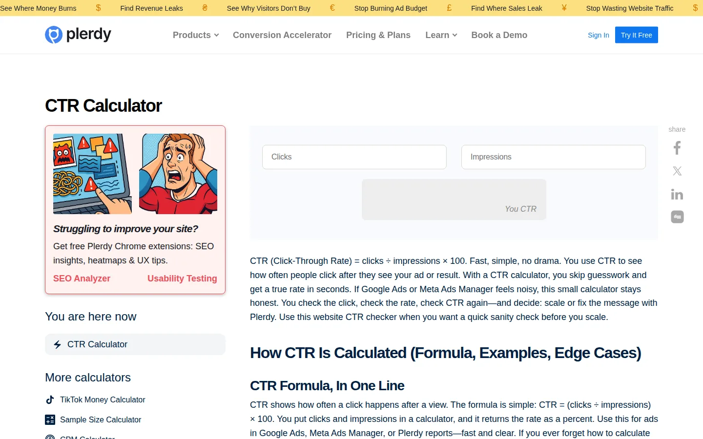 Plerdy Click-Through Rate Calculator (CTR)
