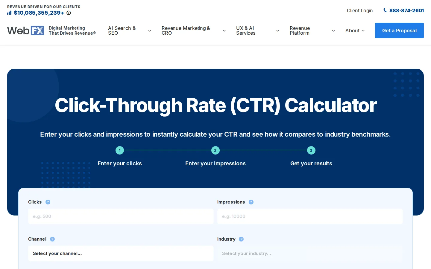 WebFX Click-Through Rate Calculator for quick benchmarked results