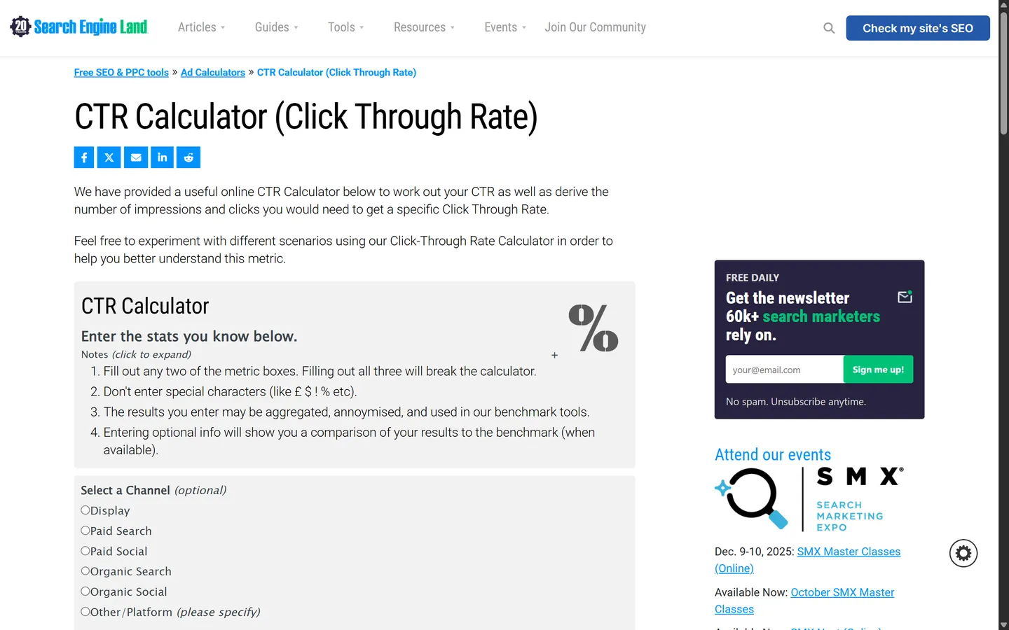 Searchengineland — CTR Calculator (Click-Through Rate)