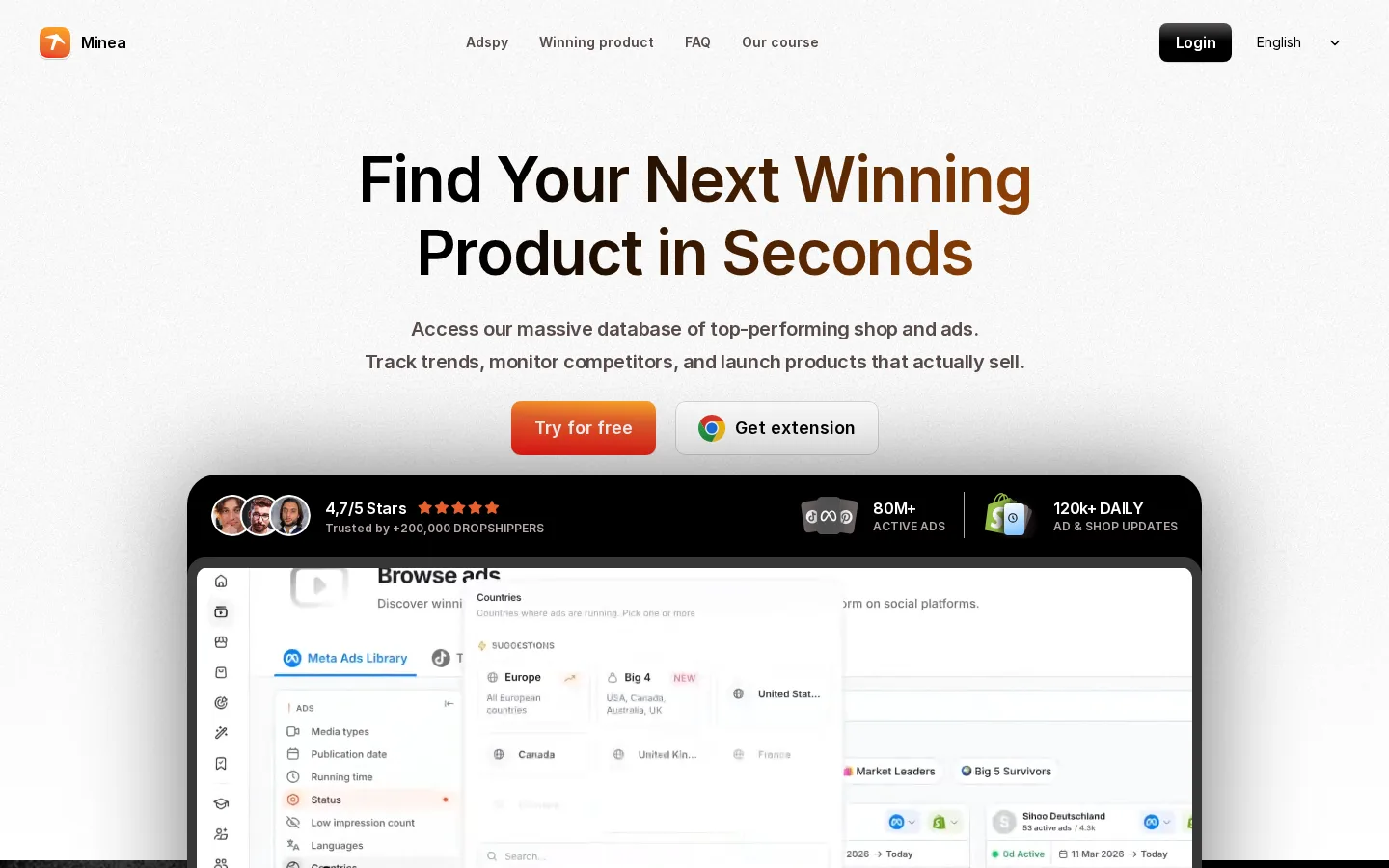 Minea Review: Broad ad intelligence with credit-based depth