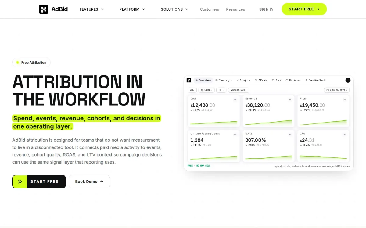 AdBid keeps attribution inside the paid media workflow