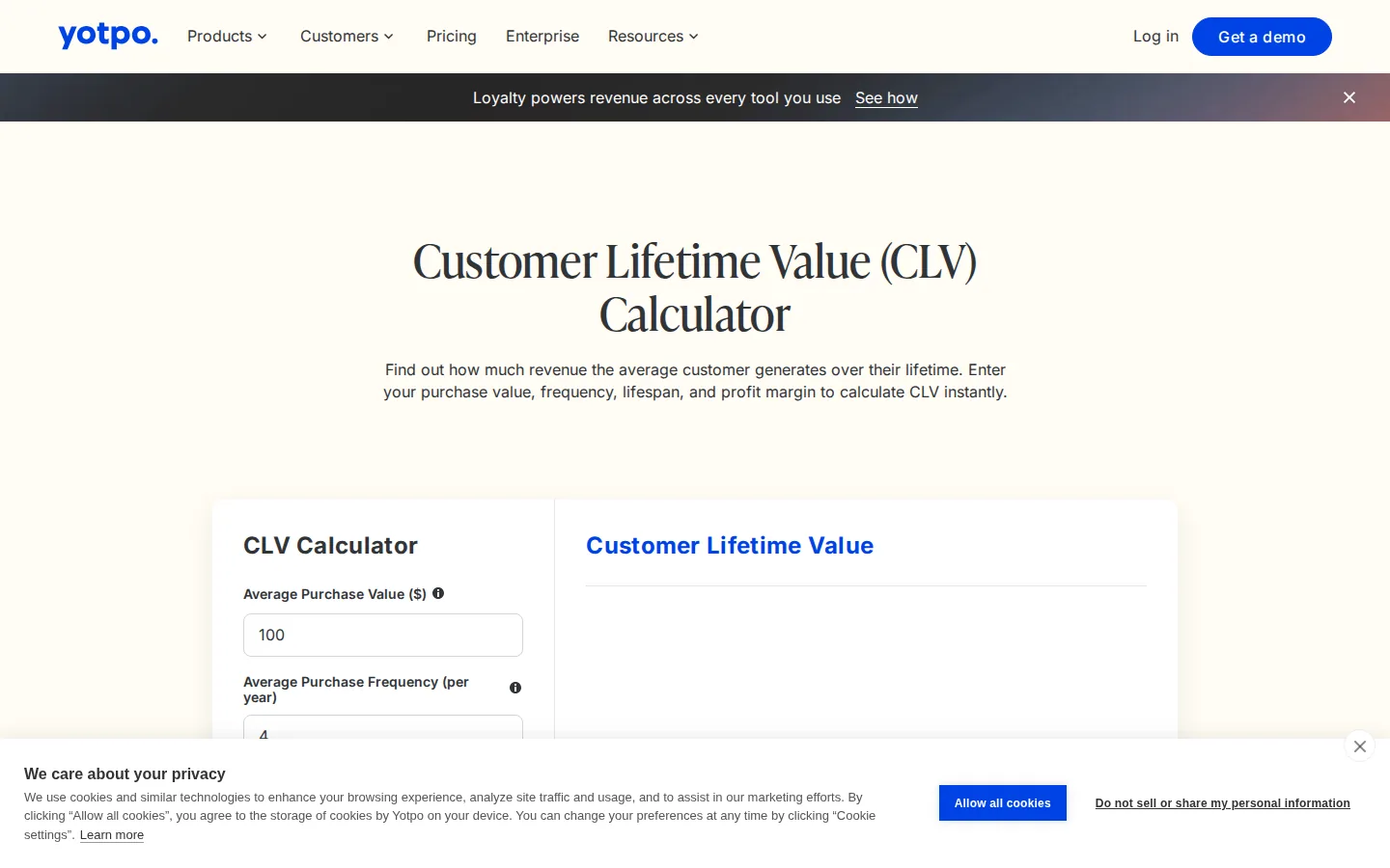 Yotpo CLV Calculator: quick lifetime value estimates