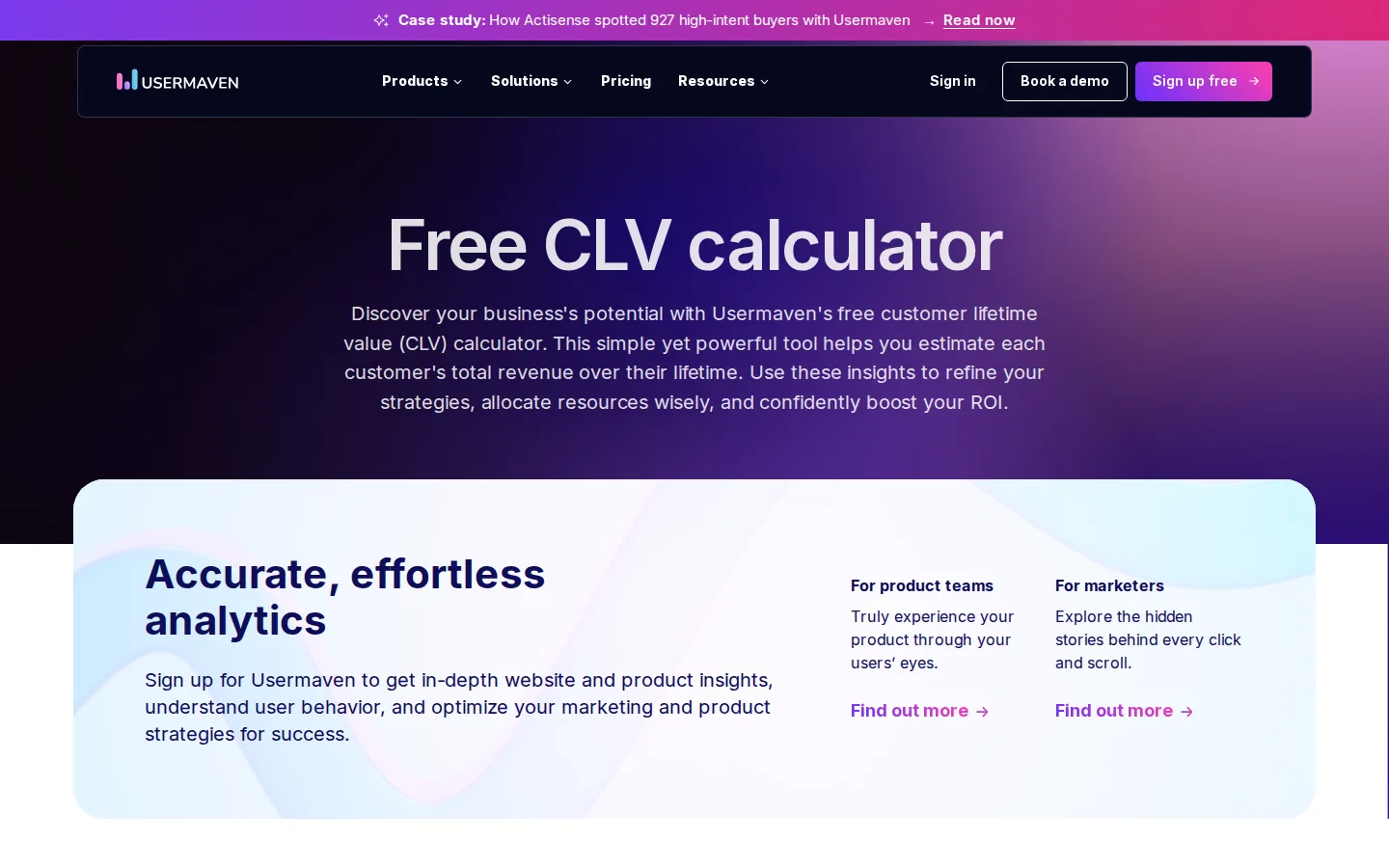 Usermaven CLV Calculator: Clear lifetime value estimates