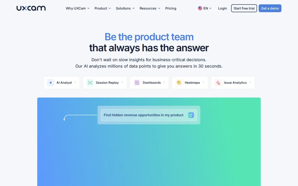 Uxcam Review (Rank #5): Session-based app analytics with flexible scaling